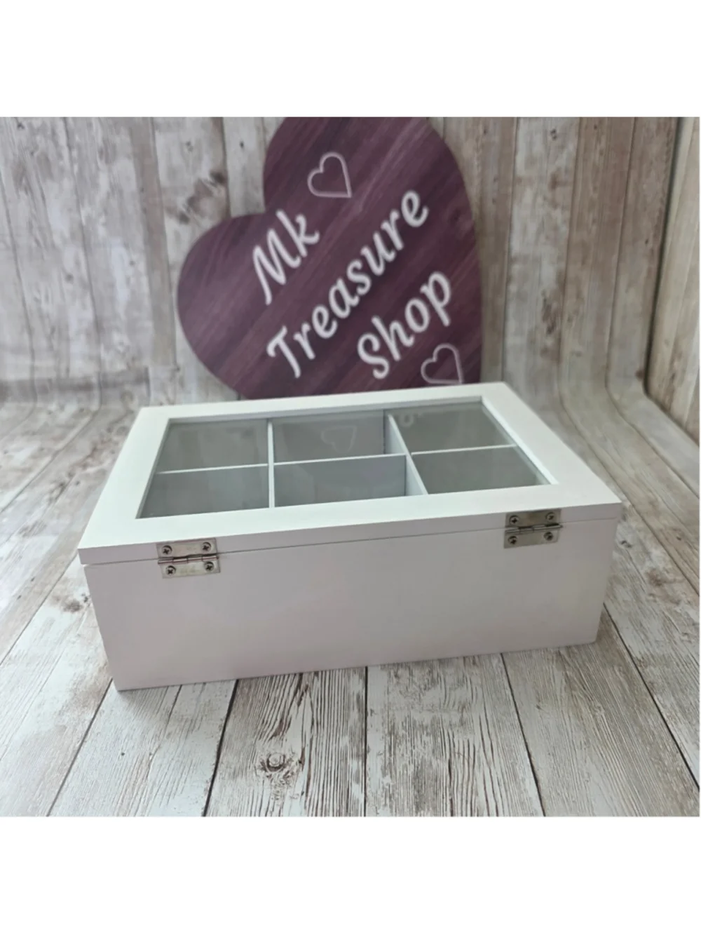 Tea Storage Box with 6 Compartments, White and Brown